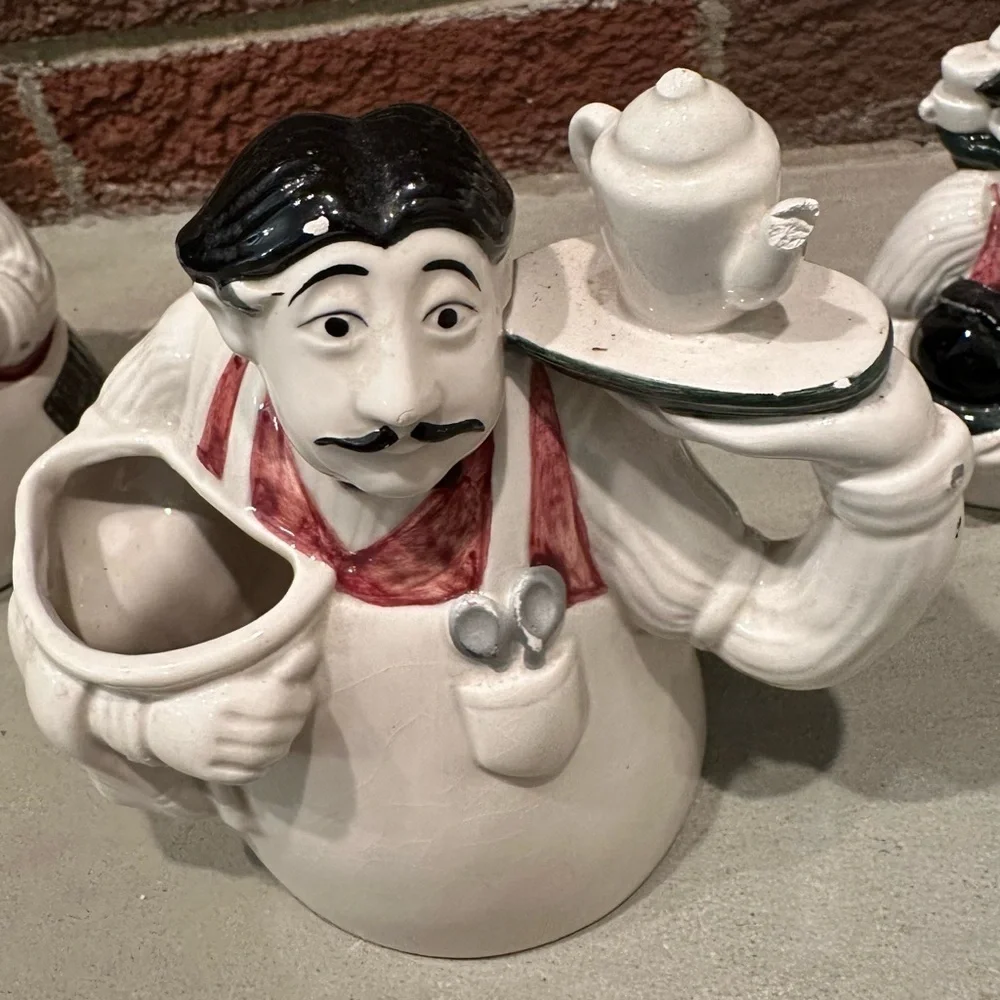 VTG Dept 56 Coffee Break LOT Italian Waiter Sugar Bowl, Creamer & Salt Shaker